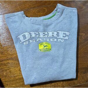 Vtg John Deere Grey "Deere Season" Sweatshirt Men's Size L Feet Down Crew Neck